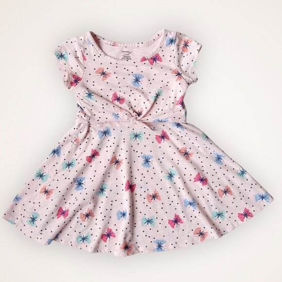 Toddler Girls 18-24M Summer Short-Sleeve Butterfly Print Jersey Swing Dresses - Picture 2 of 5